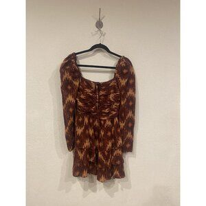 House of Harlow 1960 Dress Womens Medium Brown Ikat Print Long Sleeve Mini Boho